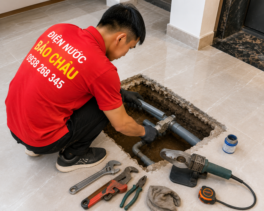 Thợ xử lý ống nước âm nền tại Cẩm Phả