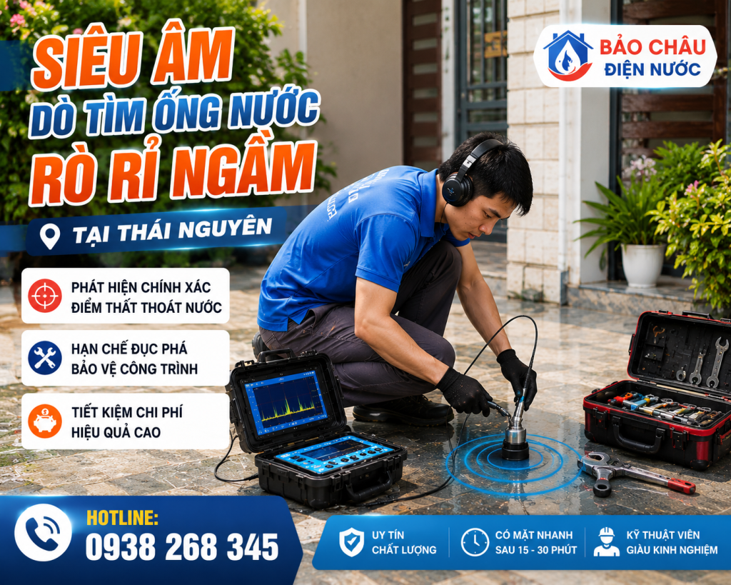 siêu âm dò tìm ống nước rò rỉ ngầm tại Thái Nguyên 0938268345