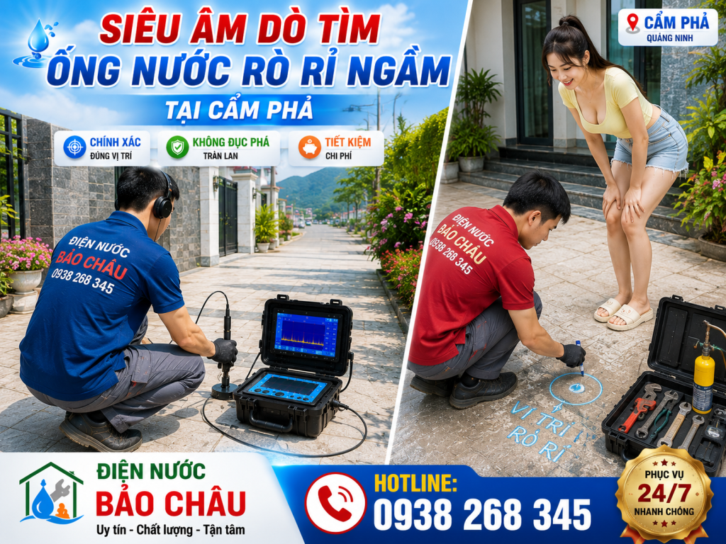 siêu âm dò tìm ống nước rò rỉ ngầm tại Cẩm Phả 0938268345
