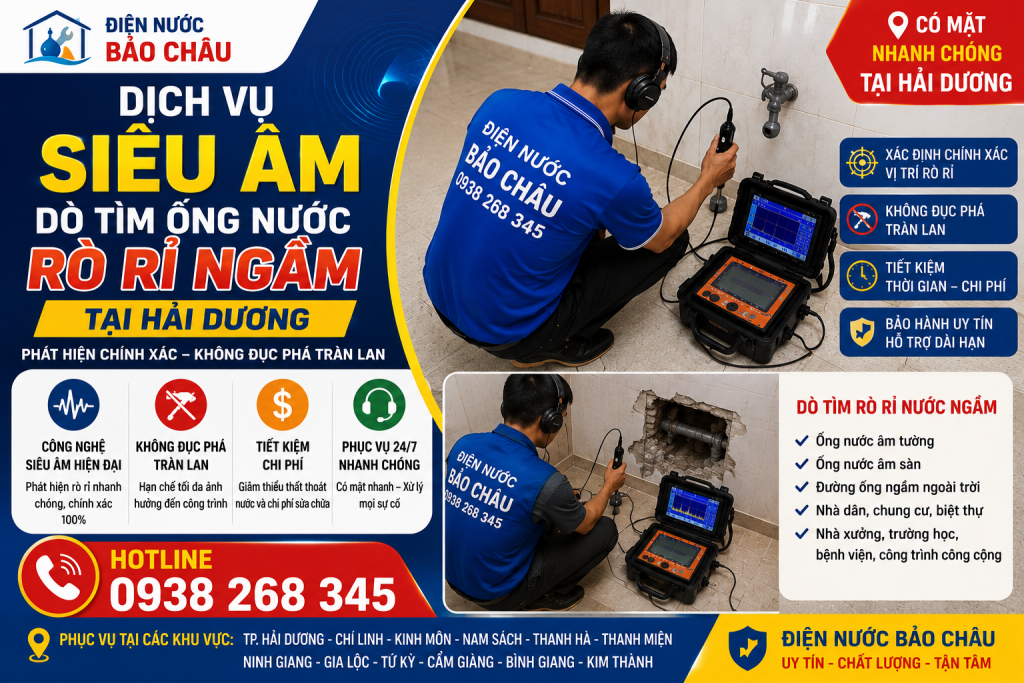 Siêu âm dò tìm ống nước rò rỉ tại Hải Dương ☎️ 0938268345