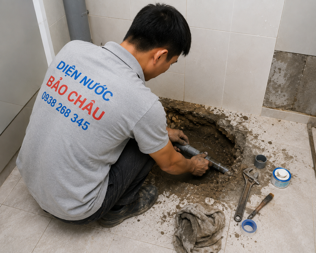 Thợ xử lý sự cố đường ống nước rò rỉ âm nền tại Ninh Bình